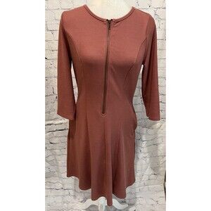 Roolee Stretch Rib Knit Long Sleeve Zip Front Dress w/Pockets!, Small